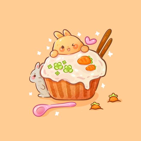 cute carrot cake cupcake with bunny siblings Carrot Cake Drawing, Cute Carrot Drawing, Cute Carrot Cake, Cute Cupcake Drawing, Bunny Desserts, Carrot Drawing, Bunny Food, Cake Background, Cute Carrot