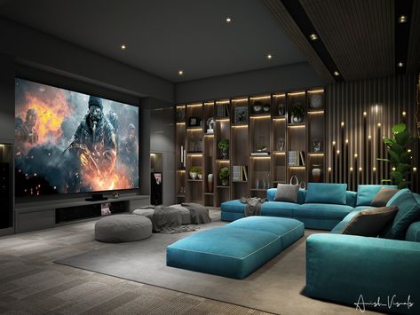 Home Theater Gaming Room, Mini Theatre Room, Cinema And Games Room, Luxury Poker Room, Interior Design Game Room, Luxury Games Room, Luxury Game Room Design, Tv Game Room Ideas, Mini Theater Room Design