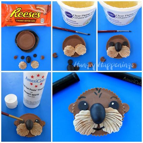 Otter Cupcakes, Dory Party Ideas, Finding Dory Party Ideas, Otter Party, Otter Birthday, Finding Dory Party, Dory Party, Blackberry Syrup, Reeses Cups