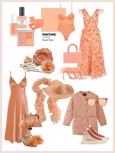 The Pantone Color Of The Year 2024: Peach Fuz · The RELM & Co Beauty Trends Spring 2024, Summer Color Trends 2024, Pantone Peach Fuzz Outfit, 2024 Peach Fuzz, Peach Color Clothes, Peach Colored Outfits, 2024 Spring Color Trend, 2024 Spring Colors, 2024 Color Of The Year Pantone