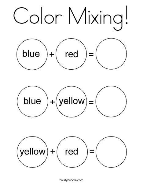 Color Mixing Coloring Page from TwistyNoodle.com Mixing Primary Colors, Kindergarten Colors, Primary And Secondary Colors, Color Mixing Chart, Preschool Colors, Art Worksheets, Free Preschool, Color Worksheets, Free Printable Worksheets