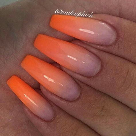 @AutenticAsh1105 Ombre Orange Nails, Orange Manicure, Orange Ombre Nails, Orange Acrylic Nails, Ballet Nails, Orange Gradient, Gel Powder, Ombre Acrylic Nails, Orange Ombre