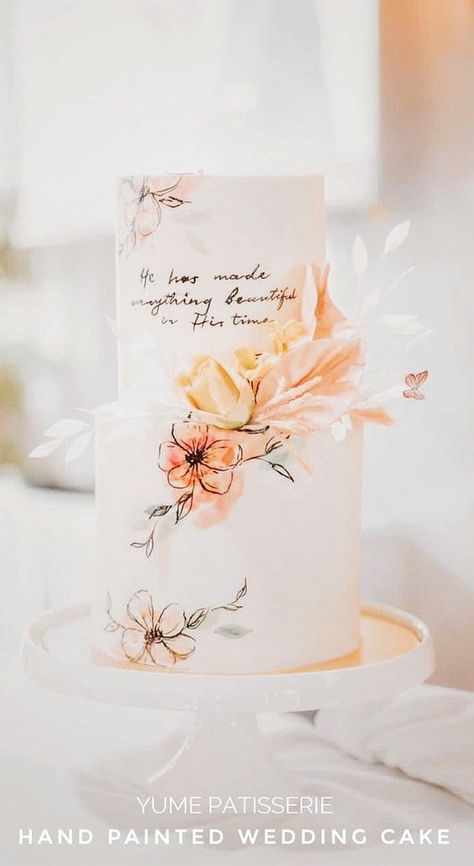 Two Tier Wedding Cake Elegant, Wedding Cake Styles, Two Tier Wedding Cake, Hand Painted Wedding Cake, Cake Styles, Cake Elegant, Painted Wedding Cake, Big Wedding Cakes, Themes Wedding