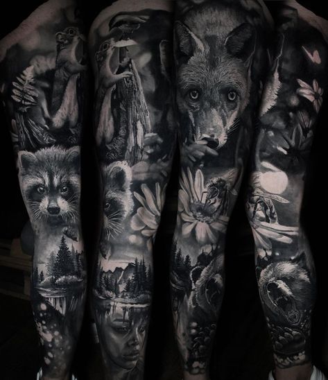 Natur Tattoo Arm, Black And Grey Sleeve, Wildlife Tattoo, Tier Tattoo, Nature Tattoo Sleeve, Hyper Realistic Tattoo, Full Leg Tattoos, Beautiful Tattoos For Women, Leg Tattoos Women