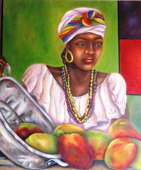 Pintura al óleo,negrita vendedora de mangos. Panamanian Women, Jamaican Art, Cartoon Gifs, Women Art, Black Women Art, African Women, Turbans, African Art, Diy Art