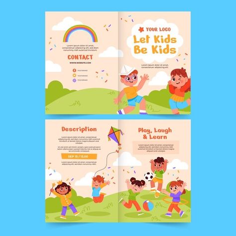 Free Vector | Free vector brochure template for kids Preschool Brochure, Kids Brochures, School Brochure, Logo Psd, Technology Icon, Card Banner, Presentation Template Free, Poster Invitation, Important Dates