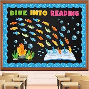 Kepeel Tropical Fish Bulletin Board Decorations Set, Under The Sea Classroom Decor Summer Ocean Animal Cutouts Dive Into Reading Bulletin Board for Welcome School Classroom Door Window Wall Decor Under The Sea Classroom Theme, Fish Bulletin Boards, Dive Into Reading, Under The Sea Classroom, Welcome School, Reading Bulletin Board, Book Bulletin Board, Reading Bulletin Boards, Classroom Doors