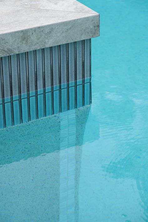 Vertical Pool Tile, Modern Pool Waterline Tile, Swimming Pool Tiles Waterline, Pool Mosaic Ideas, Swimming Pool Tiles Ideas, Pool Waterline Tile Ideas, Pool Tile Waterline, Pool Tile Design, Pool Waterline Tile