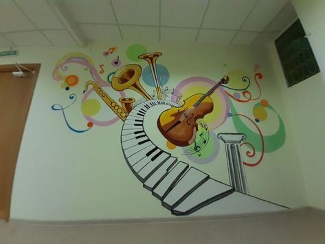 Music Room Wall Painting In School, Music Room Mural, Music Murals Ideas Wall Art, Music Mural, Art Room Posters, Music Classroom Decor, Mural Art Design, School Kids Crafts, Abstract Wall Painting