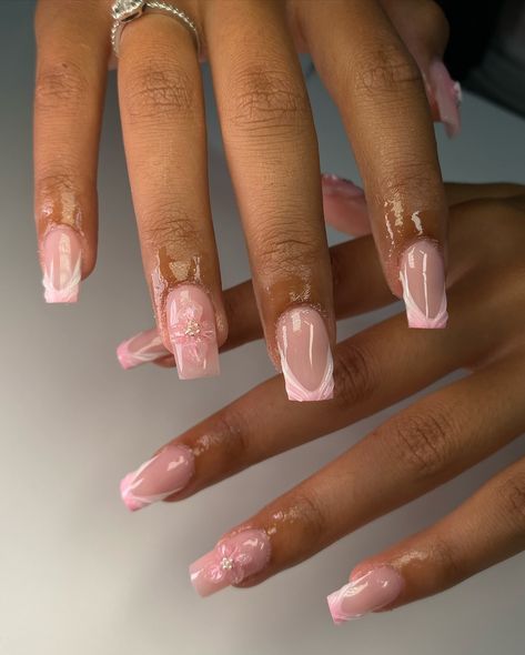 Baby pink summer set has my heart 🎀🎧🩰 #frenchtips #pinknails #girlythings #girlynails #cleangirl #softgirl #whitenails #3dswirlnails #nails #nailsnailsnails #nailtech #nailart #fyp #nailtrends #london #londonnails #londonnailtech #eastlondonnailtech #eastlondonnails #eastlondon #explorepage✨ Pink Nails Hoco, Pink Square Nails Design, Pearl Acrylics, Baby Pink Nails Acrylic, Light Pink Nail Designs, Baby Pink Nails, Light Pink Nails, Asian Nails, Colored Acrylic Nails