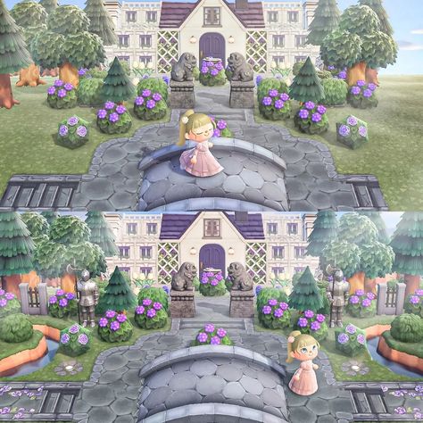 Marron on Instagram: “Le manoir de Rosélia ⚜️💜 ! This manor was the reason why i wanted to delete my island... It was so complicated to build. Plus, i don't…” Animal Crossing Guide, Animal Crossing, Picnic Blanket, Outdoor Blanket, Custom Design, House Design, Purple, Building, Animals