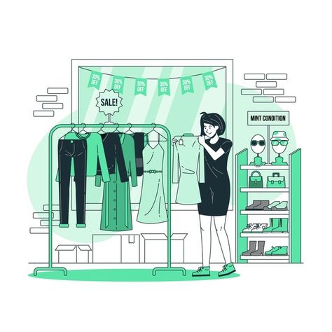 Thrift shop concept illustration | Free Vector #Freepik #freevector #shopping #clothes #sales #dress Thrift Illustration, Illustration Story, Shopping Clothes, Shop Illustration, Concept Illustration, Thrift Shop, Vintage Objects, Fashion Project, Thrift Shopping