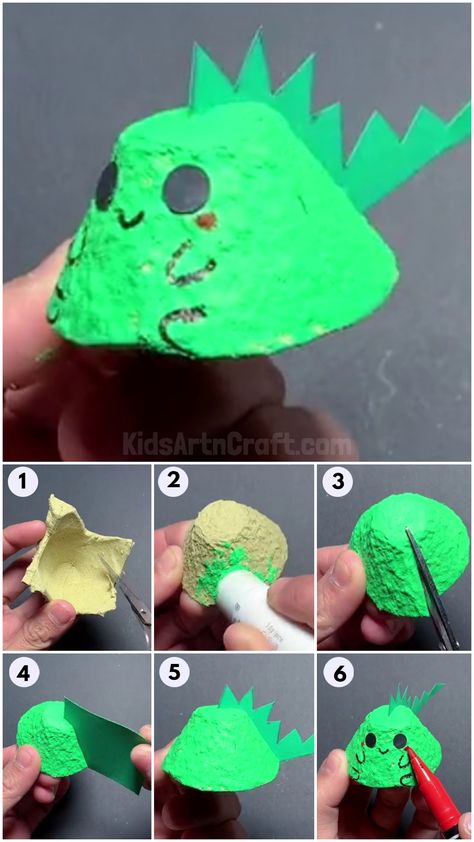 DIY Easy Egg Carton Dinosaurs Craft for Kids Egg Carton Dinosaur Craft, Egg Carton Dinosaur, Egg Carton Dragon, Dinosaur Crafts For Kids, Egg Carton Crafts For Kids, Dino Craft, Make A Dinosaur, Dino Eggs, Glue Craft