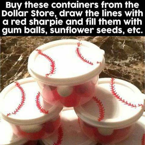 Baseball candy containers Baseball Treats, Baseball Snacks, Baseball Things, Baseball Theme Birthday, Softball Party, Team Snacks, Baseball Crafts, Baseball Theme Party, Baseball Ideas