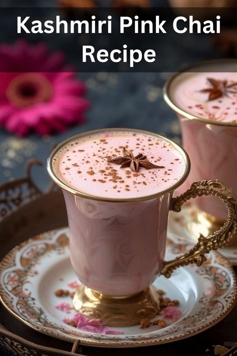 Discover the unique and visually stunning Kashmiri Pink Chai with our easy recipe. This traditional tea combines aromatic spices, special green tea leaves, and a magical color change for a truly captivating beverage experience. Perfect for those who love a touch of culture in their cup! Kashmiri Chai, Milk Thistle Tea, Bubble Tea Flavors, Turmeric Tea Recipe, Milk Tea Recipes, Making Iced Tea, Green Tea Leaves, Easy Coffee Recipes, Traditional Tea