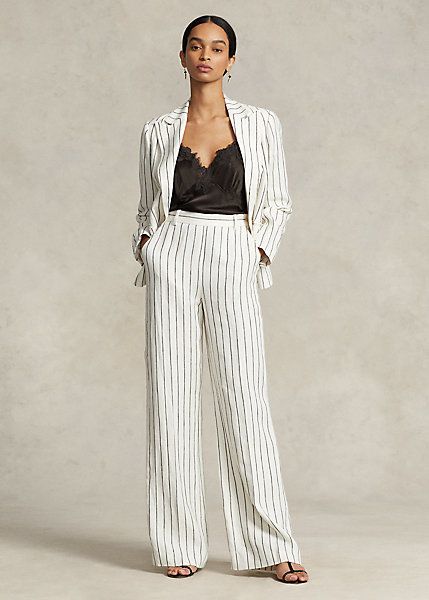 Pinstripe Pants, Linen Suit, Straight Trousers, Striped Linen, Straight Pants, Pants Outfit, Straight Leg Pants, Polo Ralph, Beautiful Dresses