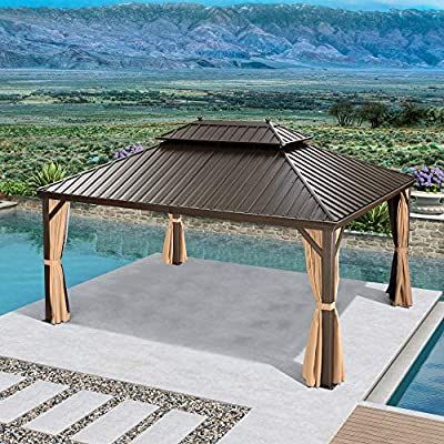 AmazonSmile : PURPLE LEAF 10' X 12' Outdoor Galvanized Steel Hardtop Double Top Permanent Gazebo Canopy Curtains Aluminum Frame Patio Garden Gazebo with Netting : Garden & Outdoor Permanent Gazebo, Gazebo Plans, Deck Backyard, Patio Steps, Hot Tub Garden, Gazebo Tent, Outdoor Pavilion, Hardtop Gazebo, Backyard Pavilion