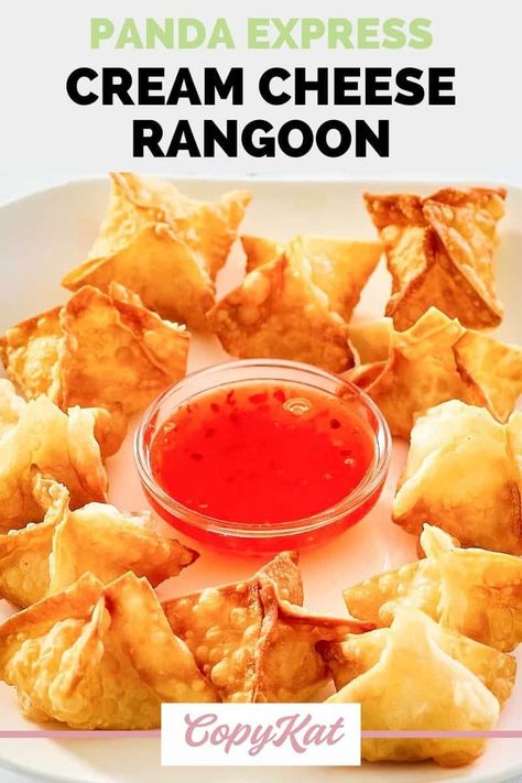 Crispy on the outside and creamy on the inside, these Cream Cheese Rangoons are so good! Super easy to make with this easy Panda Express cream cheese rangoon copycat recipe and video. Fried cream cheese wontons are perfect for an appetizer or game day football food. Ragoons Recipe Cream Cheese, Ragoons Recipe, Fried Cream Cheese Wontons, Cheese Rangoon Recipe, Fried Cream Cheese, Cheese Rangoons, Panda Express Menu, Cream Cheese Rangoon, Chinese Food Buffet