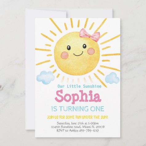 Sunshine Birthday Invitation, Sunshine Baby Shower Invitations, Sunshine First Birthday, Sunshine Birthday Parties, Sunshine Baby Shower, Pastel Baby Shower, Sunshine Baby Showers, Gender Neutral Baby Shower Invitations, Sunshine Birthday