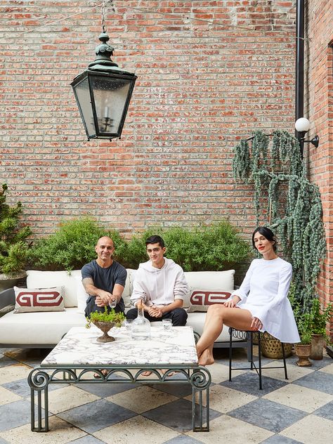 Budget-Friendly Tiles Laid the Groundwork for This Outdoor Living Room Restoration Hardware Sofa, Outdoor Floor Tiles, Beautiful Balcony, Floor Tiles Design, Athena Calderone, Porch Floor, Terrace Garden Design, Patio Tiles, Casas Coloniales