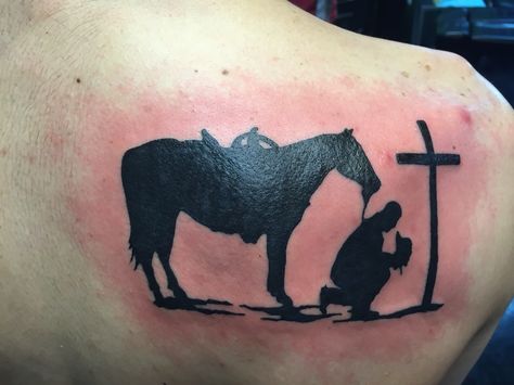 Cowboy prayer Cowboy Remembrance Tattoo, Western Tattoos For Men Country, Praying Cowboy Tattoo, Men’s Western Tattoos, Mens Western Tattoos, Cowboy Kneeling At The Cross, Kneeling At The Cross, Western Tattoos For Men, Cowboy Tattoos For Men