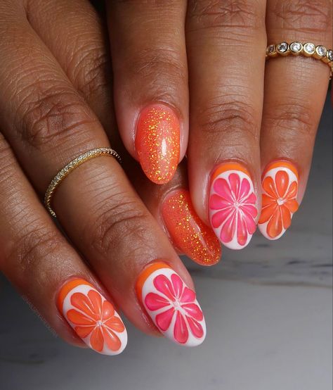 Fruit Nail Designs, Cute Pink Nails, Summer Toe Nails, Red Nail Designs, White Nail Designs, Nail Tattoo, Pink Nail Designs, Festival Nails, Orange Nails