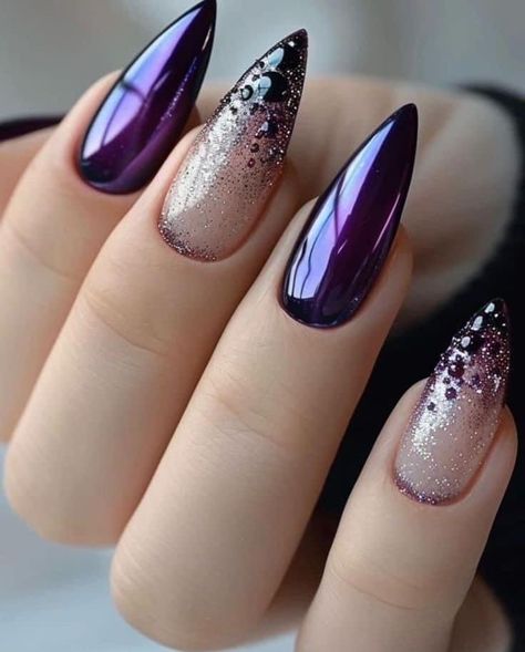 Purple And Silver Nails, Gothic Nails, Stylish Nails Designs, Fabulous Nails, Classy Nails, Funky Nails, Creative Nails, Manicure E Pedicure, Purple Nails