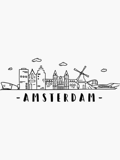 Amsterdam Stickers, City Skyline Drawing, Drawing Travel, Amsterdam Skyline, Skyline Drawing, Design City, Travel Drawing, City Drawing, Amsterdam Travel