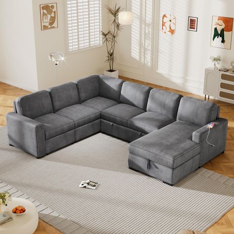 PRICES MAY VARY. 【Sofa Set Overall Dimensions】Overall size: 116.5"W x 90.6"W x 36.6"H, Seat Cushion Thickness: 7.3'' up to 6 or 7 people (Detailed size information can be found in the product picture). Note: 6 packages may arrive separately within a few days. 【U-shaped Sectional Sofa】For a living room with stylish, comfortable, and spacious seating, the sofa will meet your needs. This sofa delivers with its huge seating area. 【Enjoy the ultimate comfort】Ours sofa bed that uses a soft corduroy in Corner Sofa With Storage, Modular Sofa Bed, Spacious Sofa, U Shaped Sectional Sofa, Sofa With Storage, Storage Chaise, Sectional Sleeper Sofa, Relaxing Bedroom, U Shaped Sectional