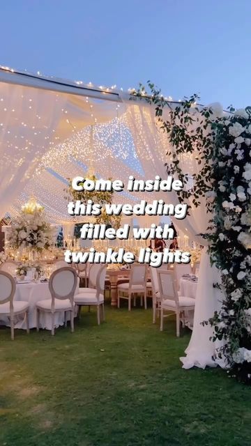 Diy Twinkle Light Canopy Wedding, Twinkle Light Tent Wedding, Tent With Lights Wedding, Fairy Light Tent, Persephone Wedding, Flower Fairy Lights, Fairy Lights Decor, Tented Wedding, Tent Lighting