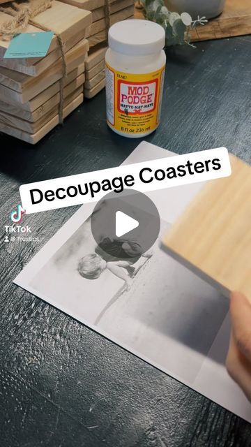 Lauren | LF Rustics, LLC on Instagram: "Decoupage Coasters #diygifts" Christmas Decoupage Coasters, Decoupage Coasters Wood, Wood Decoupage Ideas, Diy Picture Coasters, Coster Painting Diy, Diy Ceramic Coasters, Decoupage Tiles, Decoupaged Coasters, Wood Upcycling