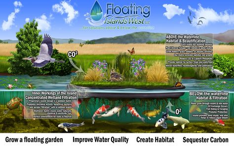 Floating Island for Ponds Pond With Island, Mini Koi Pond, Swim Pond, Urban Ideas, Mini Pond, Floating Islands, Aquatic Garden, Turtle Pond, Floating Garden