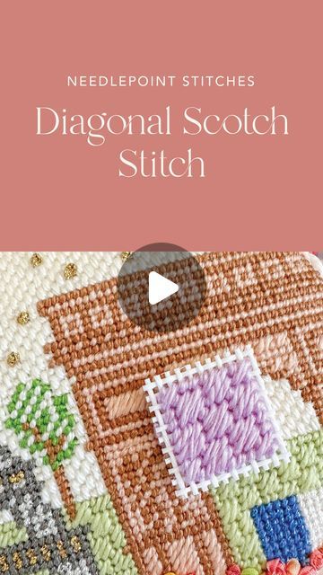 Coco Frank Studio on Instagram: "Diagonal Scotch is my go-to stitch for backgrounds and large areas of color on my needlepoint canvases. It stitches up quickly and makes larger areas of stitching more interesting.   If you are just starting to dabble in decorative stitches, this is a great one to start with because it is pretty easy to compensate. Compensating is when you need to partially complete a decorative stitch to fit around another design element of your canvas. I recently posted a stitch diagram you can reference as you try it on your next project 💕 Happy stitching!" Decorative Stitches, Needlepoint Stitches, Needlepoint Canvases, Just Start, Design Element, Try It, Scotch, Needlepoint, More Fun