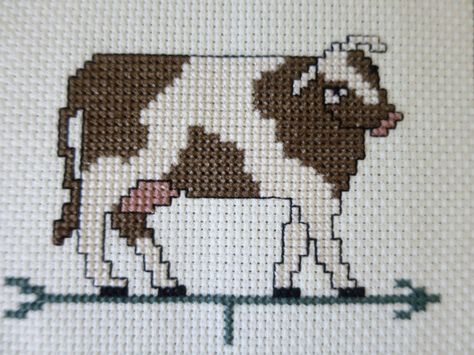 Vintage Cross Stitch Cow Weather Vane by BonniesVintageAttic Stitch Cow, Cross Stitch Cow, Bright Cross Stitch, Finished Cross Stitch, Vintage Cross Stitch, Weather Vanes, Vintage Cross Stitches, Cow Art, Cross Stitch Animals