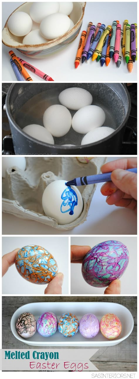 Grab the Crayons and start decorating! This melted Crayon Easter egg craft is sure to impress. Diy – Velikonoce, Melted Crayons, Easter Egg Designs, Melting Crayons, Coloring Easter Eggs, Easter Time, Easter Activities, Egg Designs, Spring Holidays