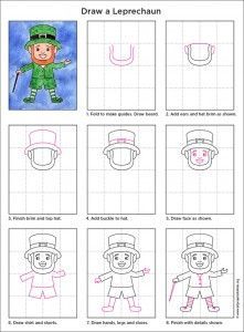 How to draw a Leprechaun. PDF Tutorial available. #artprojectsforkids #leprechaun #howtodraw March Art Projects, March Art Projects For Kids, Draw A Leprechaun, Leprechaun Coloring Page, Leprechaun Art, March Art, Saint Patricks Day Art, Children Drawing, March Activities