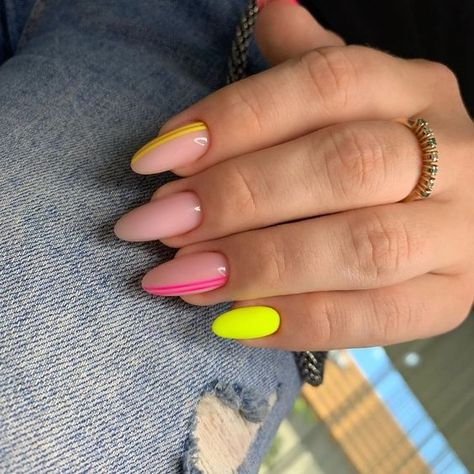 Top 20 Summer Almond Nail Ideas 2024: Trendy, Classy & Fun Designs for You! Nude Nail Designs Summer, All Color Nails, Almond Shape Vacation Nails, Neon Almond Nails Designs, Short Acrylic Nails Designs Pink, Nails Art Designs Summer, Simple Summer Nail Designs, Gel Nails Short, Nails Short Acrylic