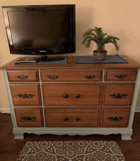 I love a good makeover. It’s sort of a passion. A few months ago I found this old maple dresser by the side of the road. It needed some TLC. It had scratches and it was missing one of it’s hard to find 4 1/2” pulls. I finally got to it today. A little rust oleum spray paint for the pulls. Four new knobs and a little clever rearranging for balance. I sanded the top and added a light stain and wax finish. I was careful not to take out the nicks and scratches but instead to soften them an… Vintage Maple Dresser Makeover, Maple Dresser Makeover, Remake Furniture, Updating Furniture, Maple Dresser, Jungle Bedroom, Chalk Paint Makeover, Upcycle Furniture, Deck Makeover