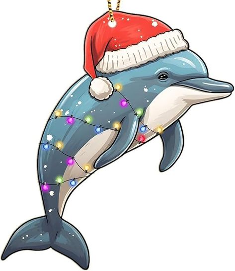 Amazon.com: Dolphin Ornament for Christmas Tree Decorations - Dolphin with Santa Hat Hanging Ornament - Marine Life Decorative Gifts - 2 Side Printed Wooden Ornament : Home & Kitchen Dolphin Ornament, Dolphin Christmas, Hawaiian Designs, Beach Ornaments, Ornament Ideas, Christmas Wood Crafts, Wooden Ornament, Christmas 2022, Christmas Wood