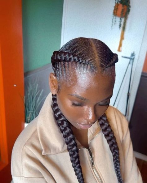 SOUTH LONDON BRAIDER ♡ on Instagram: "the simplest stitch style you can get 🫶🏾 
style name: all backs - 2 feed ins 
•
•
•
•
•
•
•
•
•
•
•
•
•
•
•
 #braids #boxbraids #braidsgang #braidstyles #protectivestyles #hair #knotlessbraids #naturalhair #feedinbraids #explorepage #hairstyles #cornrows #fauxlocs #braider #hairstylist #naturalhairstyles #blackgirlmagic #locs #lemonadebraids #knotlessboxbraids #neatbraids #explore #hairstyle #tribalbraids #beauty #feedins #stitchbraids #bhfyp" Crown Row Braids For Black Women, Stitch Braids, South London, Faux Locs, Protective Styles, Box Braids, Braid Styles, Locs, Hair Stylist