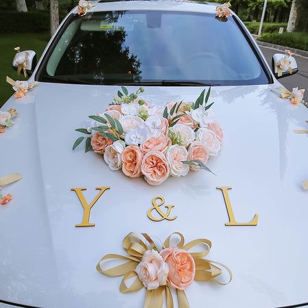 Wedding Decorations Wedding Car Deco, Wedding Ambiance, Wedding Car Decorations, Car Deco, Bridal Packages, Dream Wedding Decorations, Beauty Event, Artificial Silk Flowers, Christmas Feeling