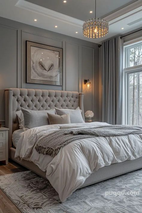 Cozy Glam Bedroom, Bedroom Interior Design Ideas, Glam Bedroom Decor, Grey Bedroom Decor, Personalized Bedroom, Glam Bedroom, Classy Bedroom, Grey Bedroom, Bedroom Decor Ideas