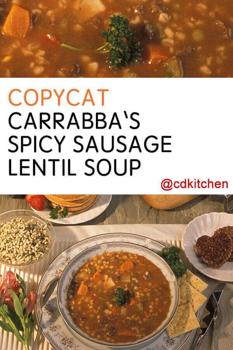 Spicy Sausage And Lentil Soup, Copycat Carrabas Lentil Soup, Carrabas Lentil Soup Recipe, Carrabas Lentil And Sausage Soup Recipe, Carrabba's Lentil Soup Recipe, Savory Carrots, Carabbas Recipes, Sausage Lentil Soup, Carrabbas Recipes