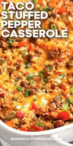 Mexican Casa, Thing Wednesday, Casserole Mexican, Casserole Recipes For Dinner, Taco Ideas, Beef Ideas, Pepper Casserole, Taco Stuffed Peppers, Stuffed Pepper Casserole