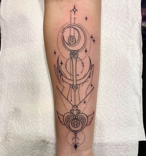 Top 50 Best Sailor Moon Tattoos - [2020 Inspiration Guide] Small Sailor Moon Tattoo, Sailor Moon Tattoo Ideas, Sailor Moon Symbols, Moon Tattoo Ideas, Wand Tattoo, Sailor Moon Tattoo, Dibujos Tattoo, Moon Tattoos, Tattoo Board