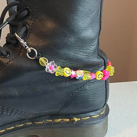 I might be biased but you should probably buy this on Depop 👍 https://depop.app.link/OR7l0rjaUrb Boot Charms Docs, Casual Boho Outfits, Boot Laces, Beaded Shoes, Doc Marten, Accessory Ideas, Diy Jewlery, Pink And Yellow, Diy Charms