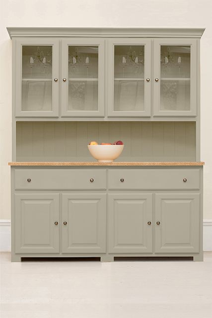 Painted Kitchen Dressers | The Kitchen Dresser Company Dresser Designs, Kitchen Dressers, Painted Dressers, Crockery Cabinet, Marble Worktops, Dressing Room Decor, Sage Green Kitchen, Larder Cupboard, Dresser Design