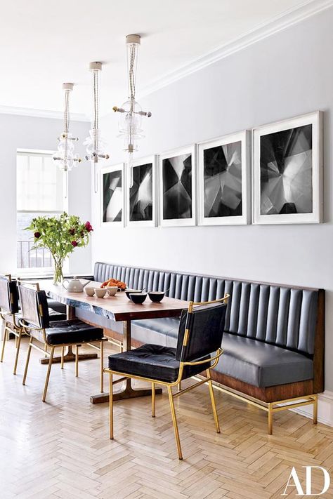 Channel tufted dining banquette in glam kitchen on Thou Swell @thouswellblog Seating In Kitchen, Dining Room Banquette, Design Interior Modern, Banquette Dining, Banquette Seating In Kitchen, Penthouse Design, Dining Banquette, Kitchen Banquette, Interior Dapur