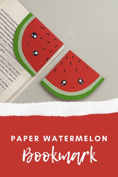 How to make easy origami watermelon bookmark Origami Watermelon, Book Mark Making, How To Make A Bookmark, Watermelon Bookmark, Bookmarks Kids Craft, Paper Watermelon, Teen Book Club, Paper Crafts For School, Crafts For School