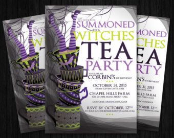 Tea Party Halloween, Witches Tea Party, Tea Invite, Tea Party Invite, Witches Tea, Halloween Tea Party, Witch Party, Halloween Birthday Invitations, Invitation Halloween